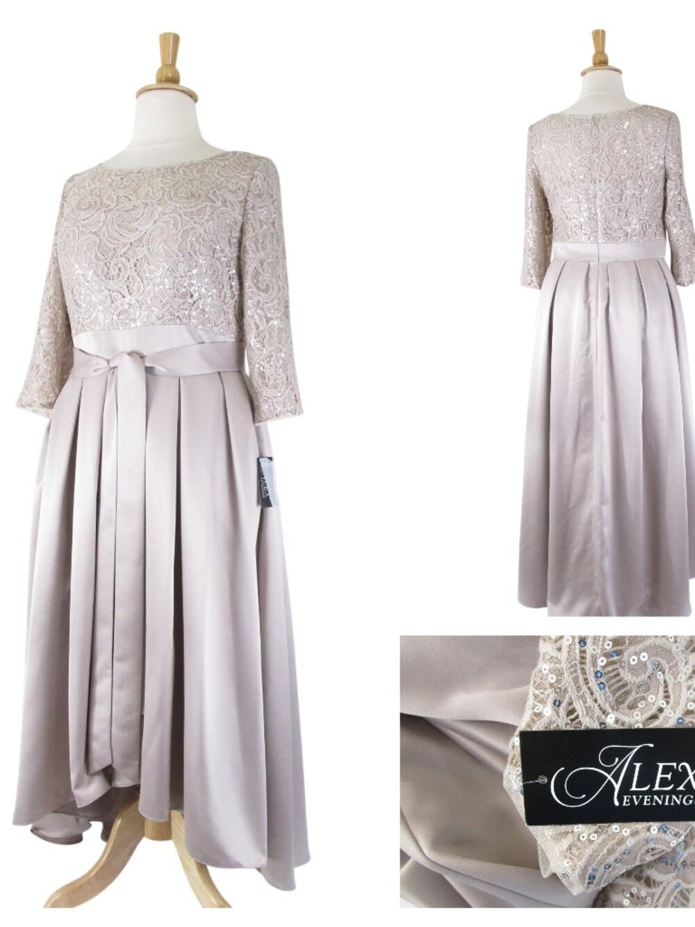 Alex Evenings Plus Size Champagne Gold Lace High Low Formal Gown 16